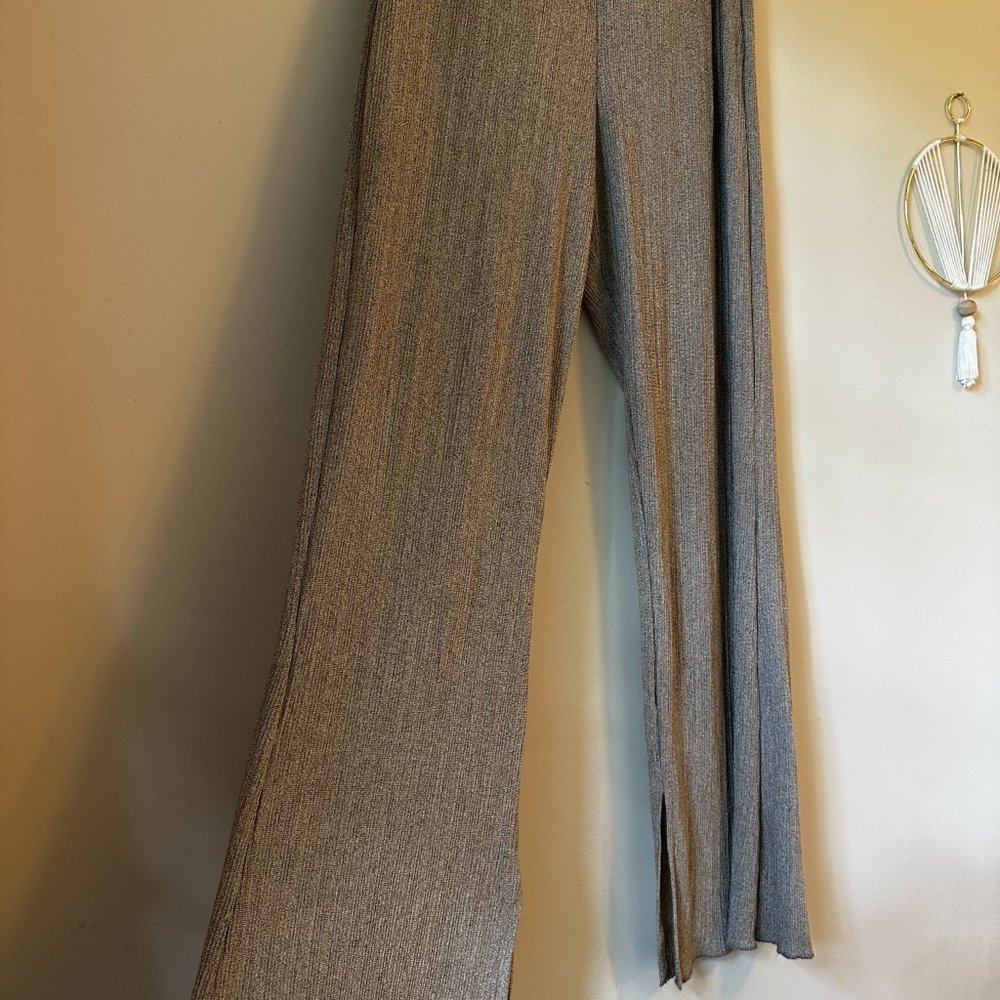 Zara High Waisted Wide Leg Ribbed Knit Pants